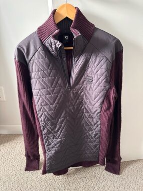 Daehlie Quarter-Zip Quilted Knit Sweater - Burgundy Womens L Like New